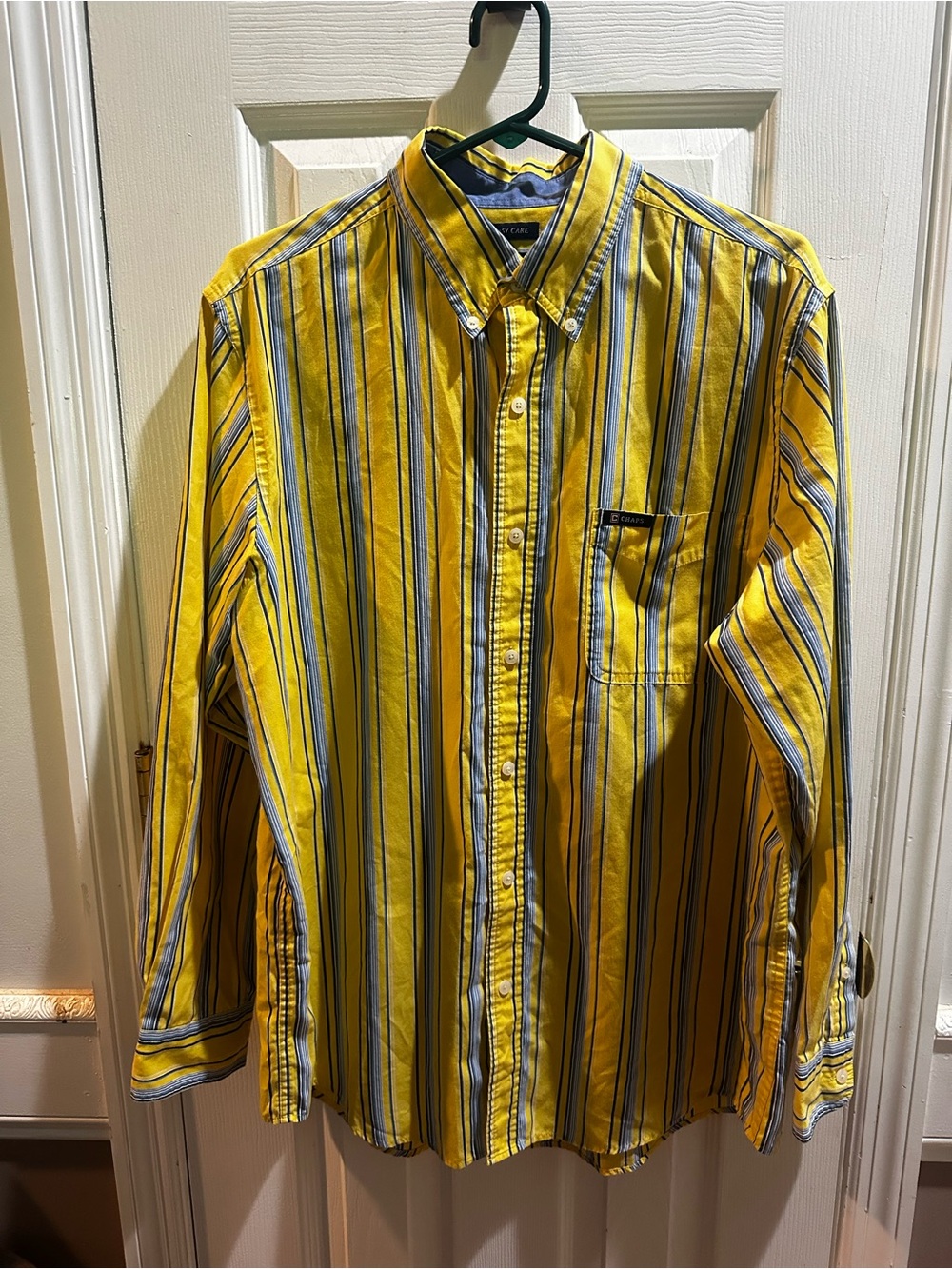 Chaps Yellow & Blue Striped Long Sleeve Button Up Shirt Easy Care Large‎
